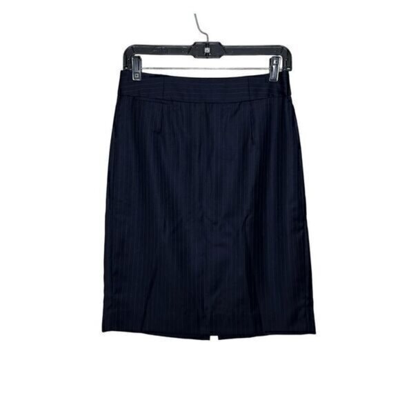 Vintage  Dark Navy Pinstripe Straight Pencil Vented Wool Skirt Size 2 - Picture 1 of 4